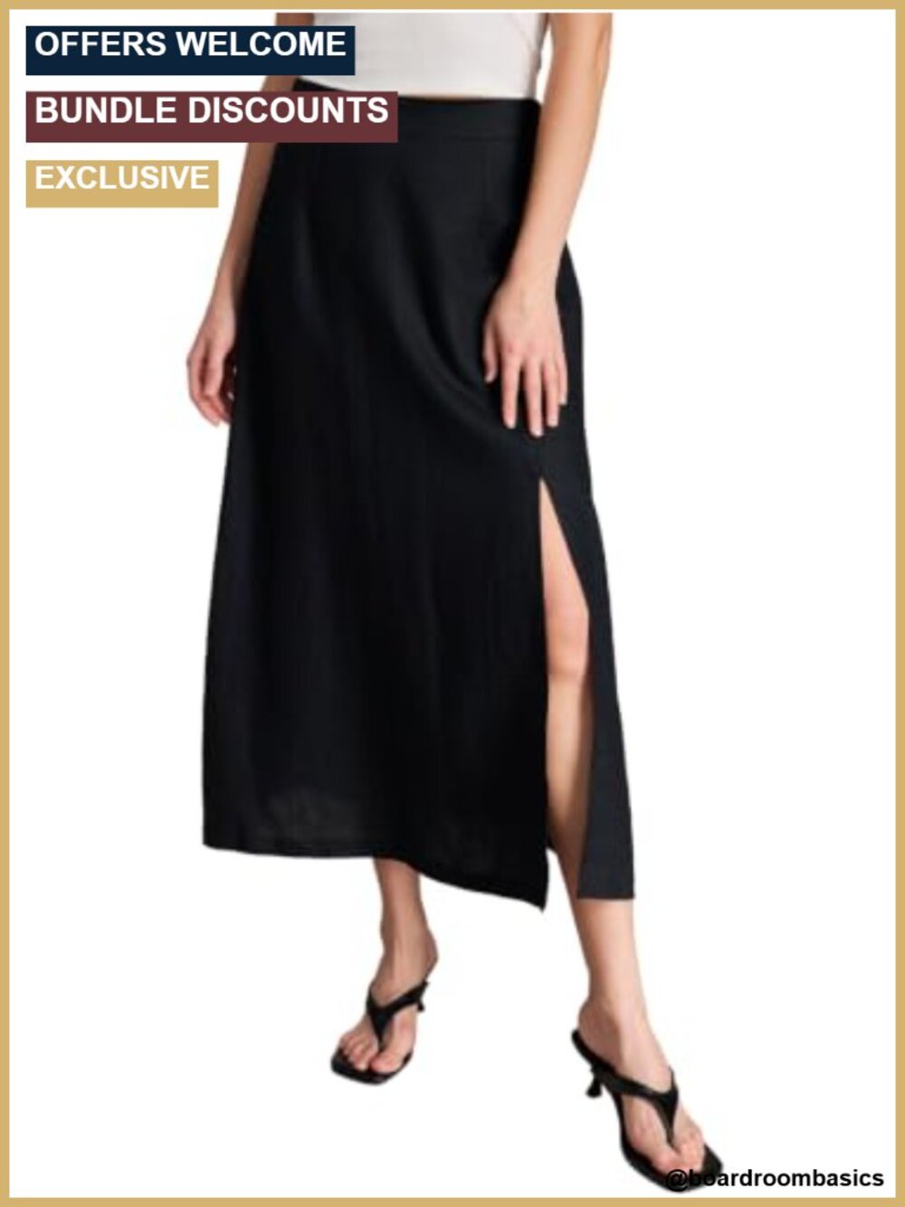 100% Linen A-Line Maxi Skirt Side Slit High Waist Relaxed Zipper Closure